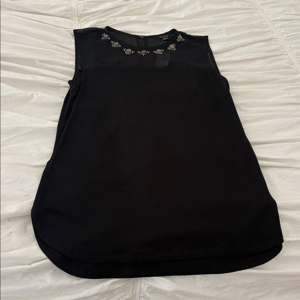 Ann Taylor Black Top with Embellished Neckline